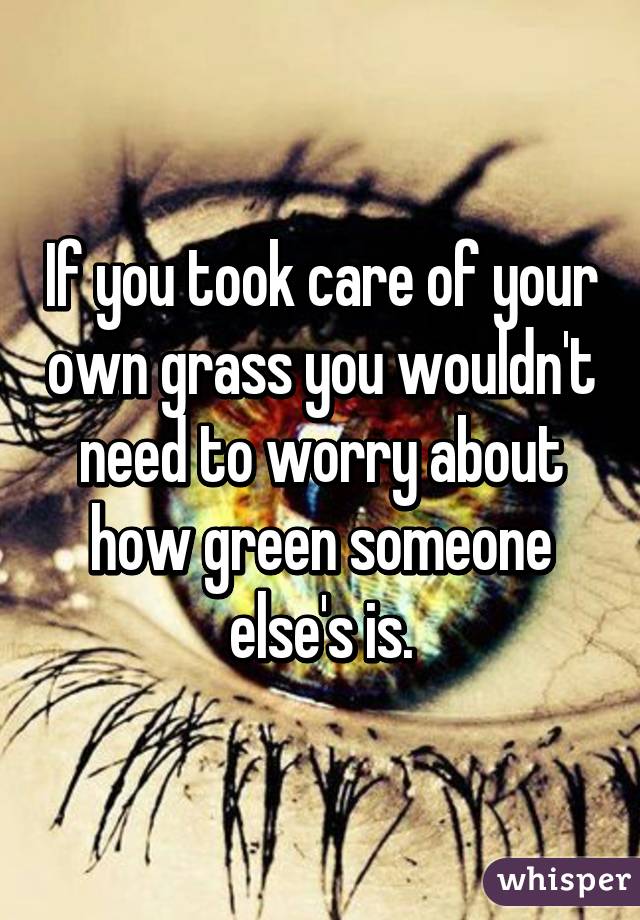 If you took care of your own grass you wouldn't need to worry about how green someone else's is.