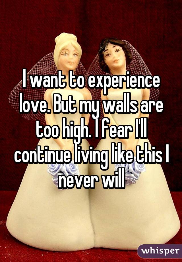 I want to experience love. But my walls are too high. I fear I'll continue living like this I never will