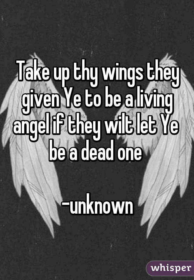 Take up thy wings they given Ye to be a living angel if they wilt let Ye  be a dead one 

-unknown