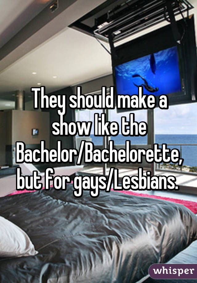 They should make a show like the Bachelor/Bachelorette, but for gays/Lesbians. 