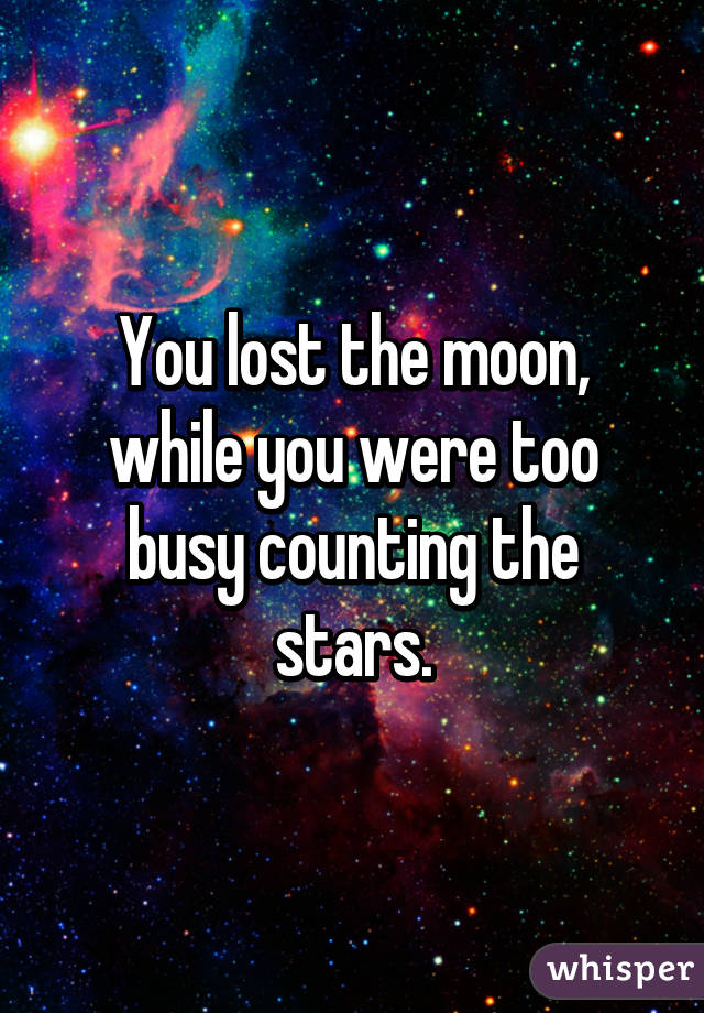You lost the moon, while you were too busy counting the stars.