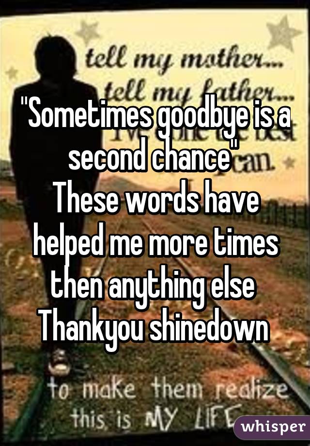 "Sometimes goodbye is a second chance" 
These words have helped me more times then anything else 
Thankyou shinedown 