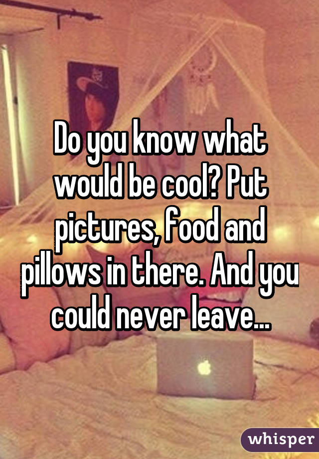 Do you know what would be cool? Put pictures, food and pillows in there. And you could never leave...