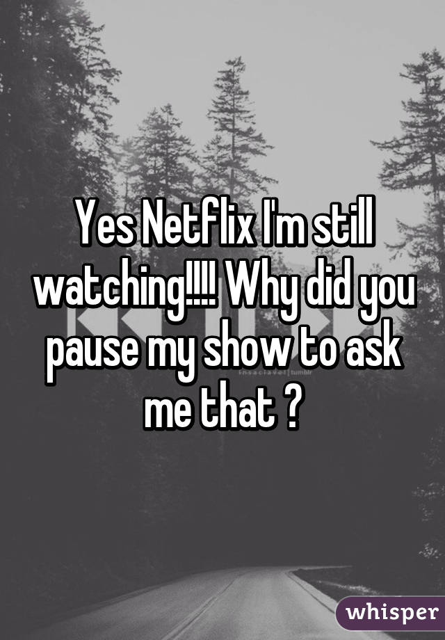Yes Netflix I'm still watching!!!! Why did you pause my show to ask me that 😡