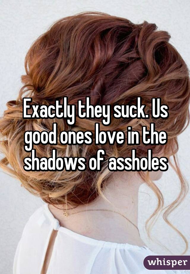 Exactly they suck. Us good ones love in the shadows of assholes