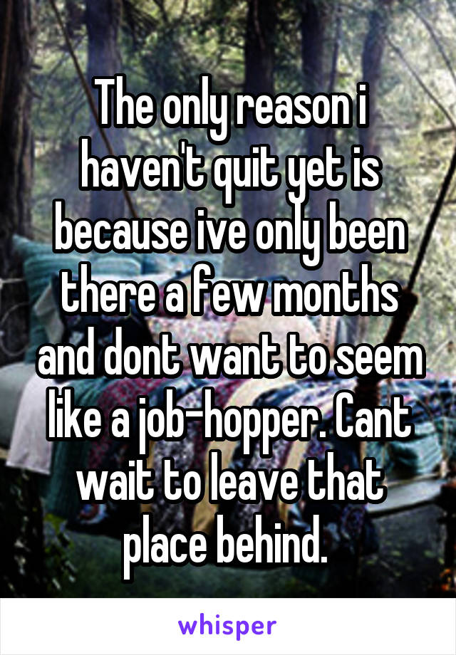 The only reason i haven't quit yet is because ive only been there a few months and dont want to seem like a job-hopper. Cant wait to leave that place behind. 