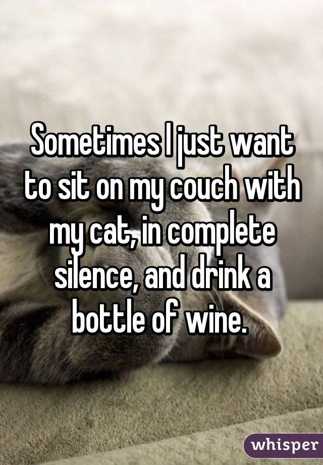 Sometimes I just want to sit on my couch with my cat, in complete silence, and drink a bottle of wine. 