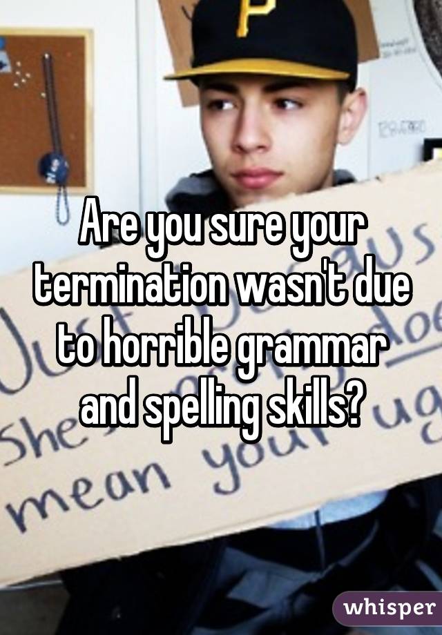 Are you sure your termination wasn't due to horrible grammar and spelling skills?