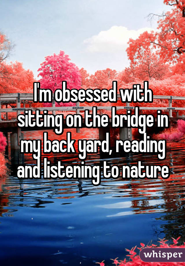 I'm obsessed with sitting on the bridge in my back yard, reading and listening to nature