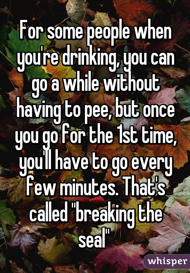 For some people when you're drinking, you can go a while without having to pee, but once you go for the 1st time, you'll have to go every few minutes. That's called "breaking the seal" 