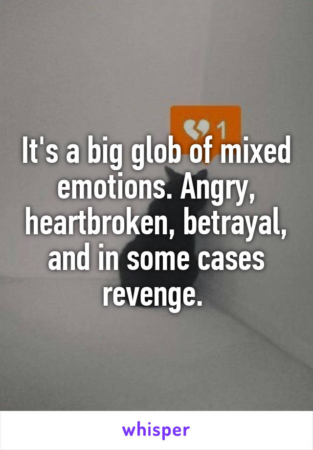 It's a big glob of mixed emotions. Angry, heartbroken, betrayal, and in some cases revenge. 