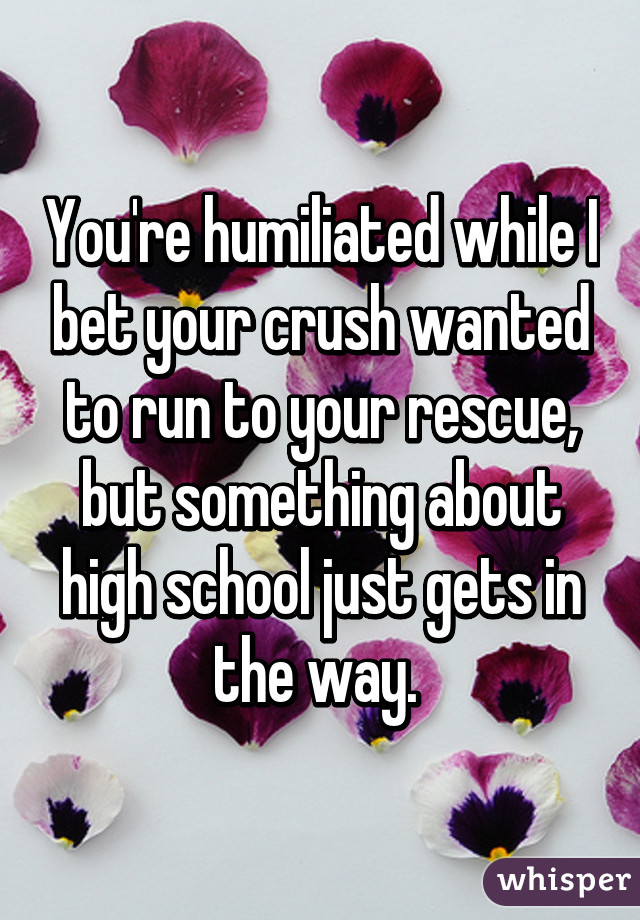 You're humiliated while I bet your crush wanted to run to your rescue, but something about high school just gets in the way. 