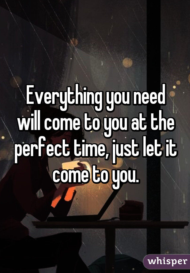Everything you need will come to you at the perfect time, just let it come to you.
