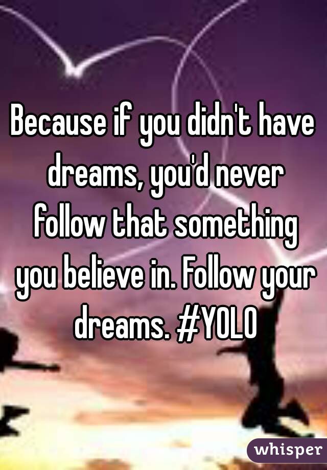 Because if you didn't have dreams, you'd never follow that something you believe in. Follow your dreams. #YOLO