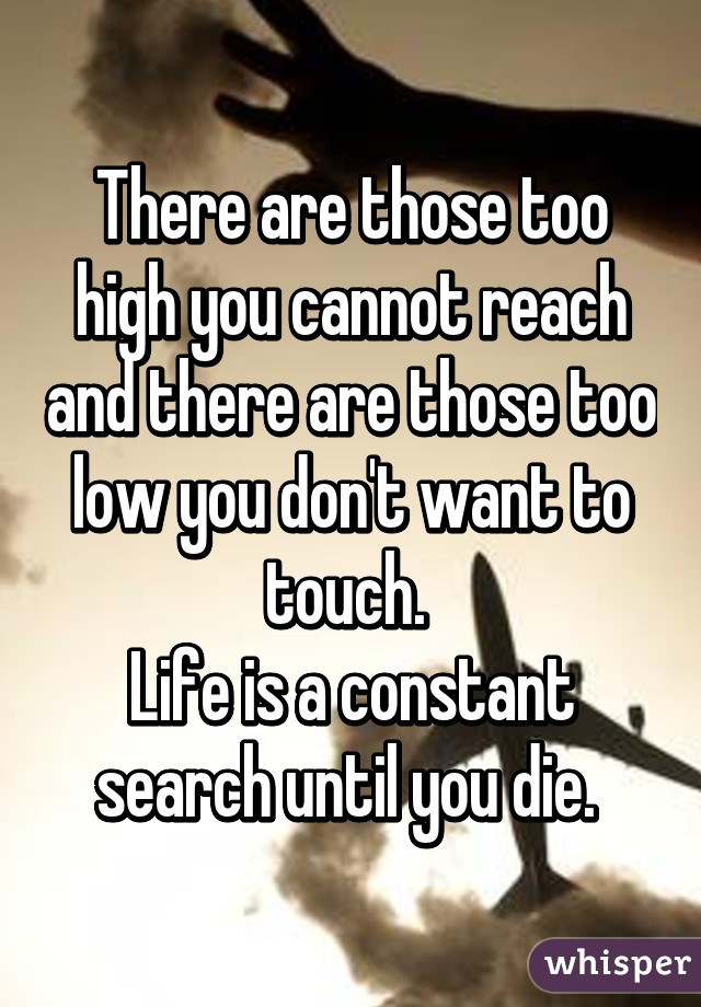 There are those too high you cannot reach and there are those too low you don't want to touch. 
Life is a constant search until you die. 