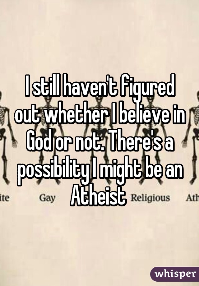 I still haven't figured out whether I believe in God or not. There's a possibility I might be an Atheist 