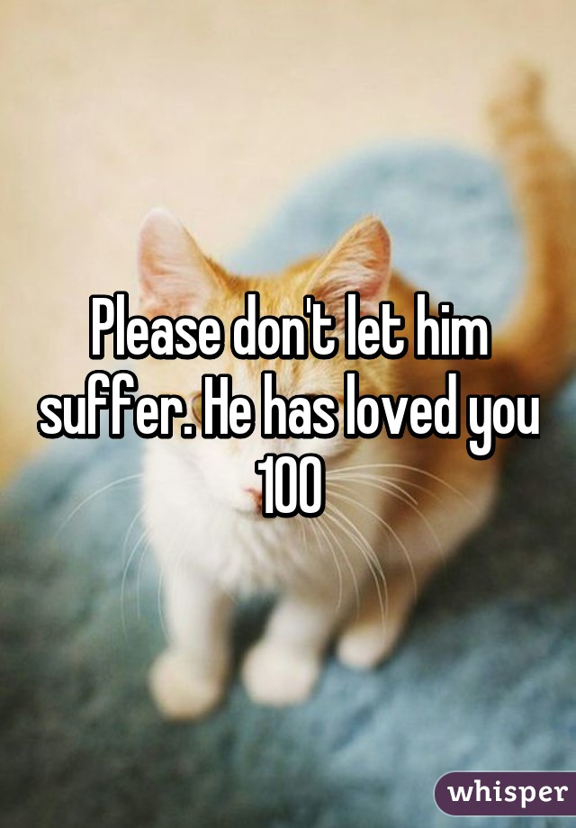 Please don't let him suffer. He has loved you 100%. Love him enough to let him go peacefully. I know how hard that is. It sucks. 