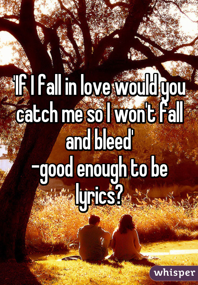 'If I fall in love would you catch me so I won't fall and bleed'
-good enough to be lyrics?