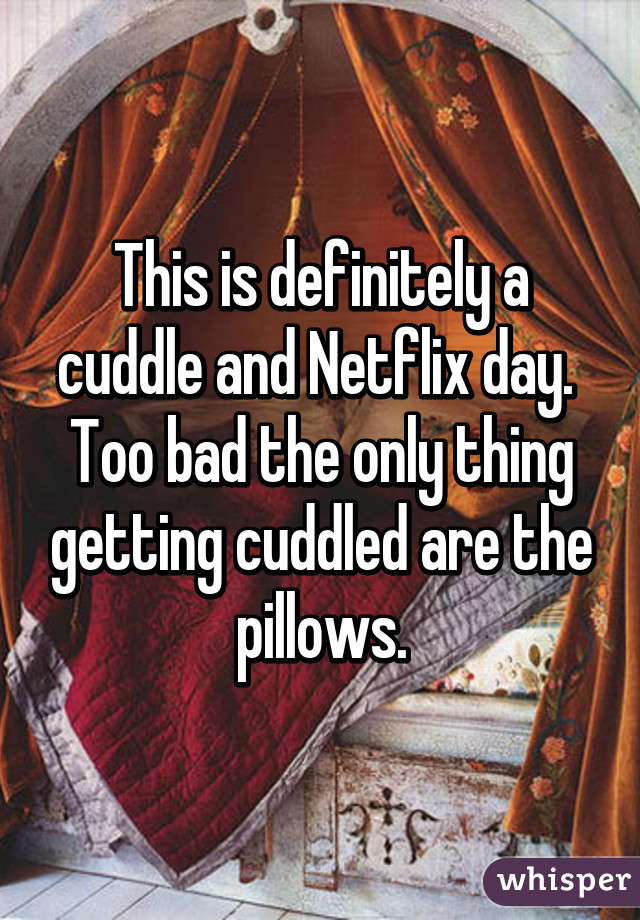 This is definitely a cuddle and Netflix day. 
Too bad the only thing getting cuddled are the pillows.