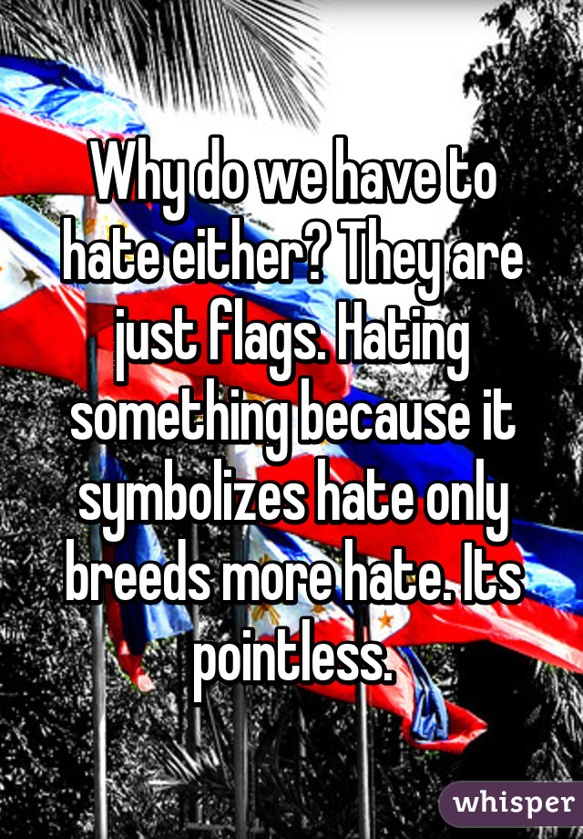 Why do we have to hate either? They are just flags. Hating something because it symbolizes hate only breeds more hate. Its pointless.