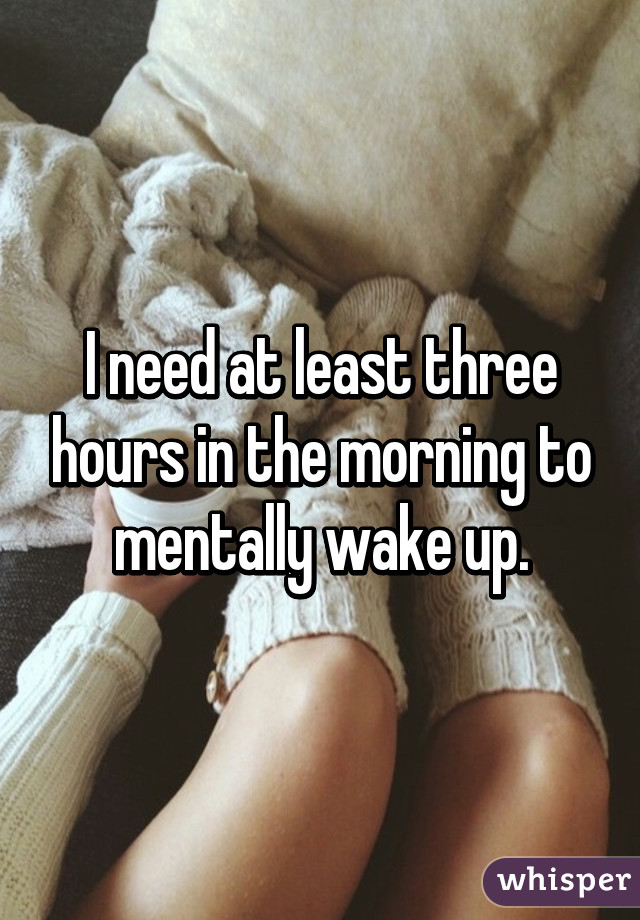 I need at least three hours in the morning to mentally wake up.