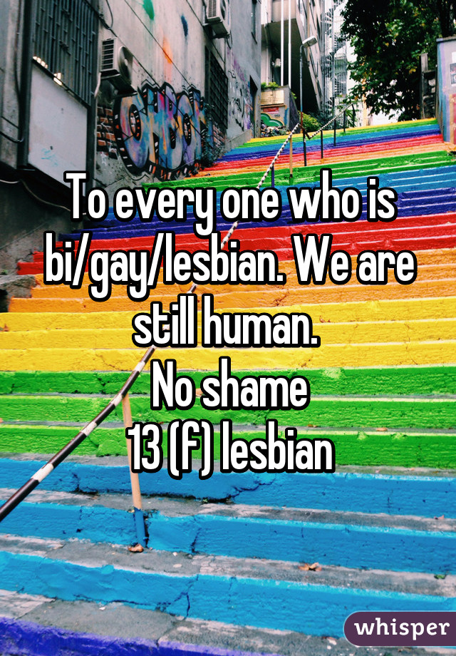 To every one who is bi/gay/lesbian. We are still human. 
No shame
13 (f) lesbian