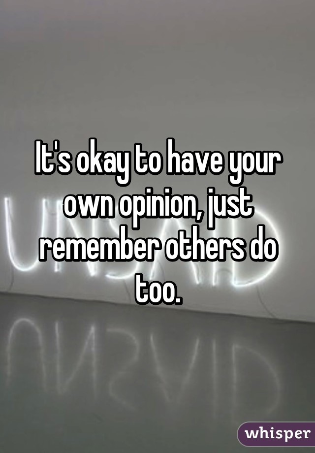 It's okay to have your own opinion, just remember others do too.