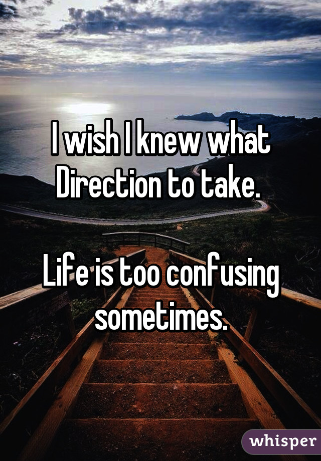 I wish I knew what Direction to take. 

Life is too confusing sometimes.