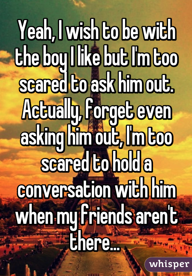 Yeah, I wish to be with the boy I like but I'm too scared to ask him out. Actually, forget even asking him out, I'm too scared to hold a conversation with him when my friends aren't there... 