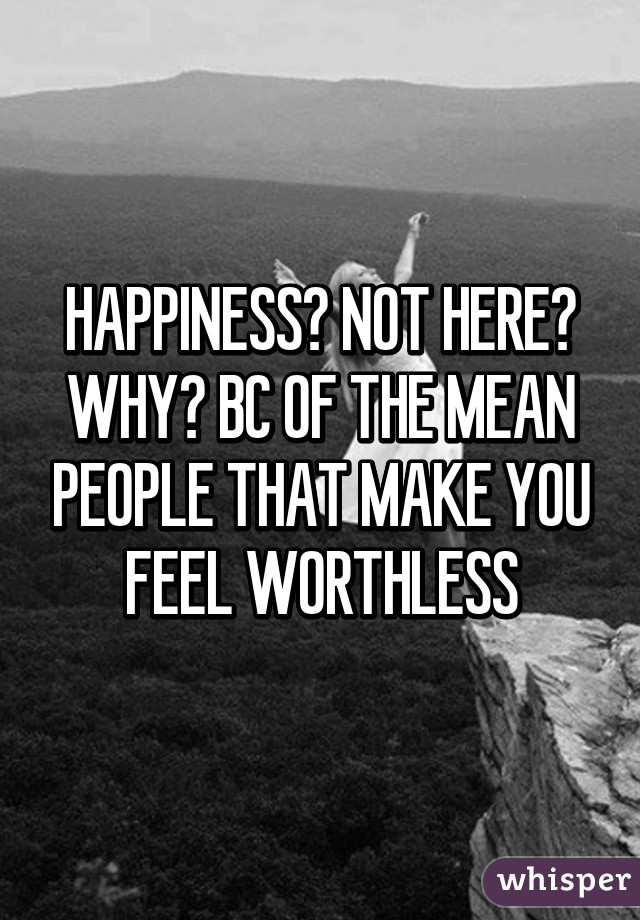 HAPPINESS? NOT HERE? WHY? BC OF THE MEAN PEOPLE THAT MAKE YOU FEEL WORTHLESS