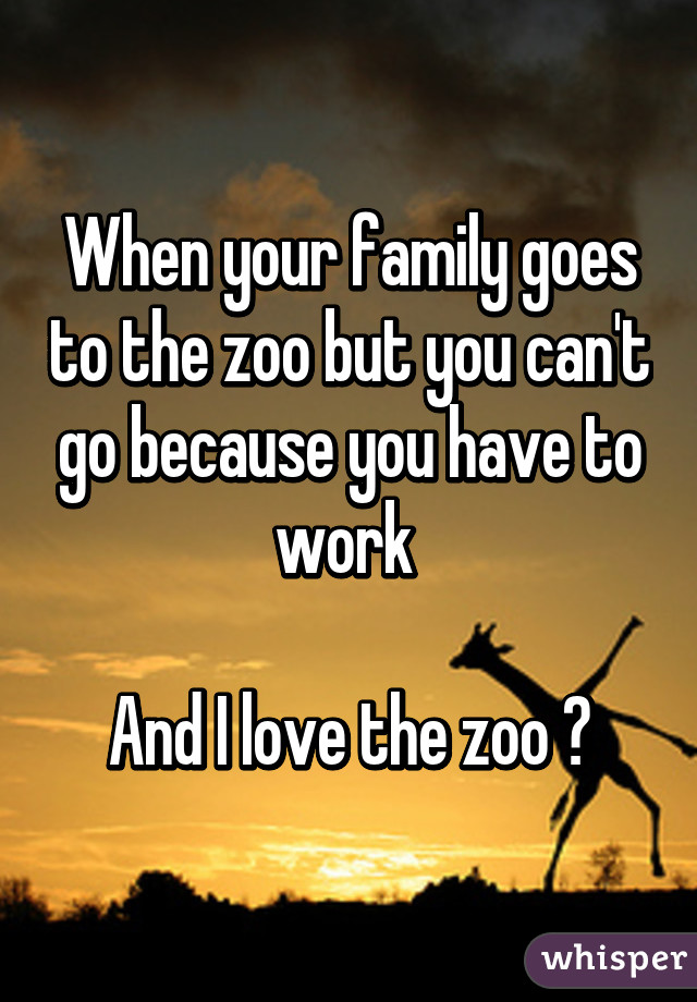 When your family goes to the zoo but you can't go because you have to work 

And I love the zoo 😭