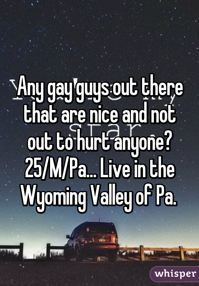 Any gay guys out there that are nice and not out to hurt anyone? 25/M/Pa... Live in the Wyoming Valley of Pa. 