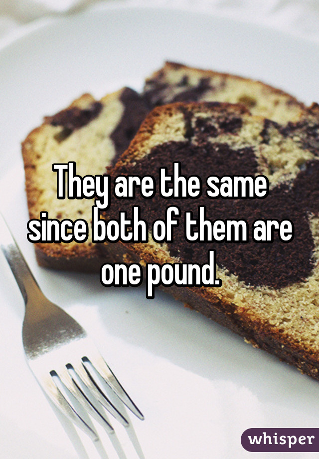 They are the same since both of them are one pound.