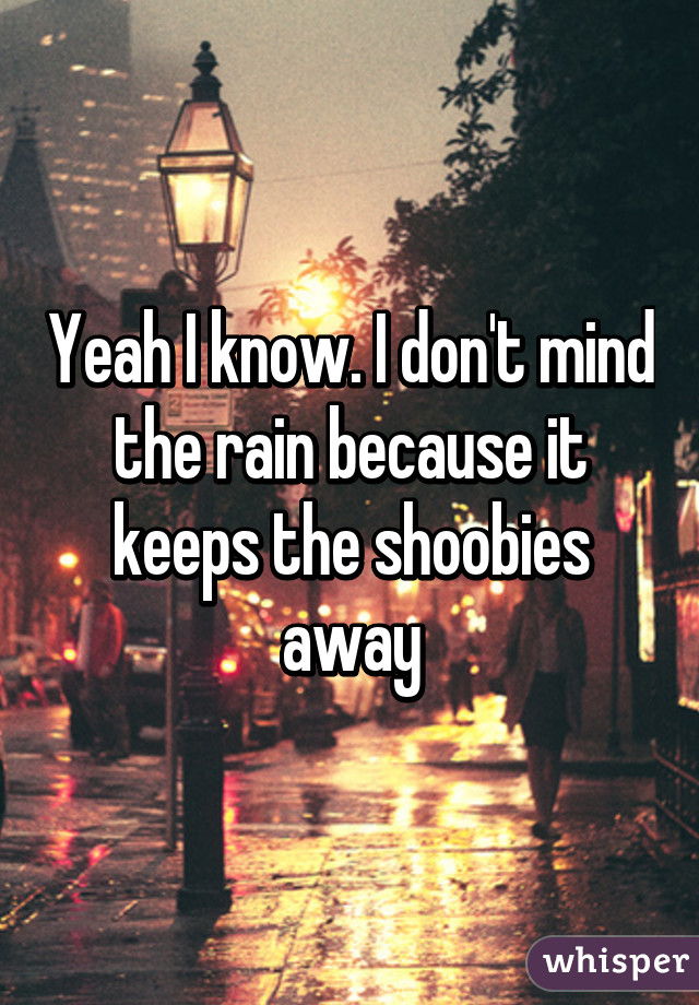 Yeah I know. I don't mind the rain because it keeps the shoobies away