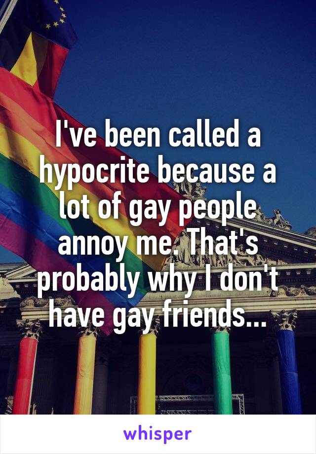 I've been called a hypocrite because a lot of gay people annoy me. That's probably why I don't have gay friends...