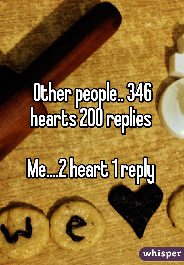 Other people.. 346 hearts 200 replies 

Me....2 heart 1 reply 