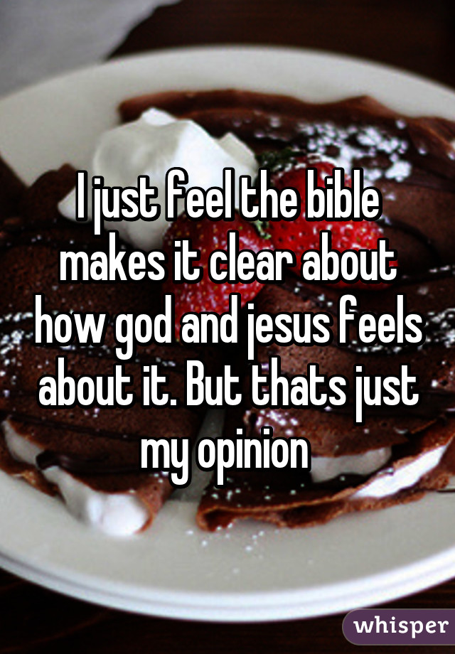 I just feel the bible makes it clear about how god and jesus feels about it. But thats just my opinion 