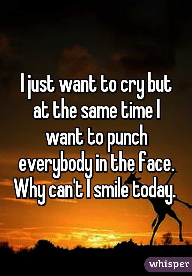 I just want to cry but at the same time I want to punch everybody in the face. Why can't I smile today. 