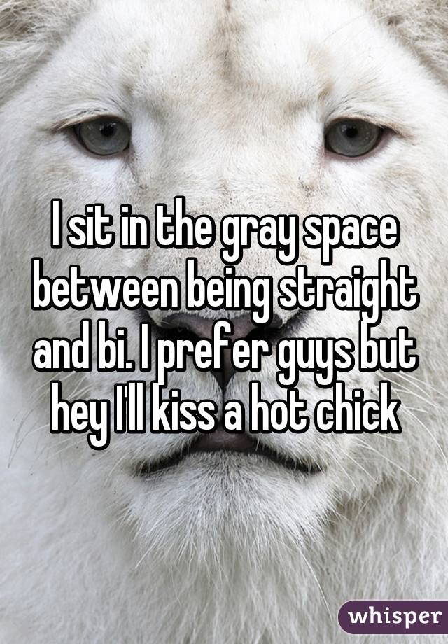 I sit in the gray space between being straight and bi. I prefer guys but hey I'll kiss a hot chick