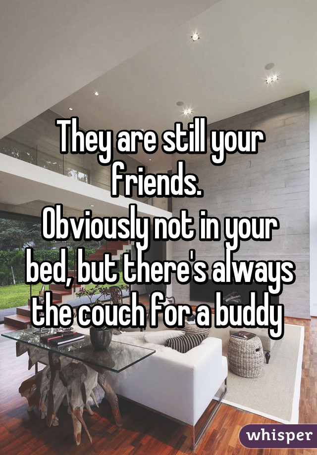 They are still your friends. 
Obviously not in your bed, but there's always the couch for a buddy 