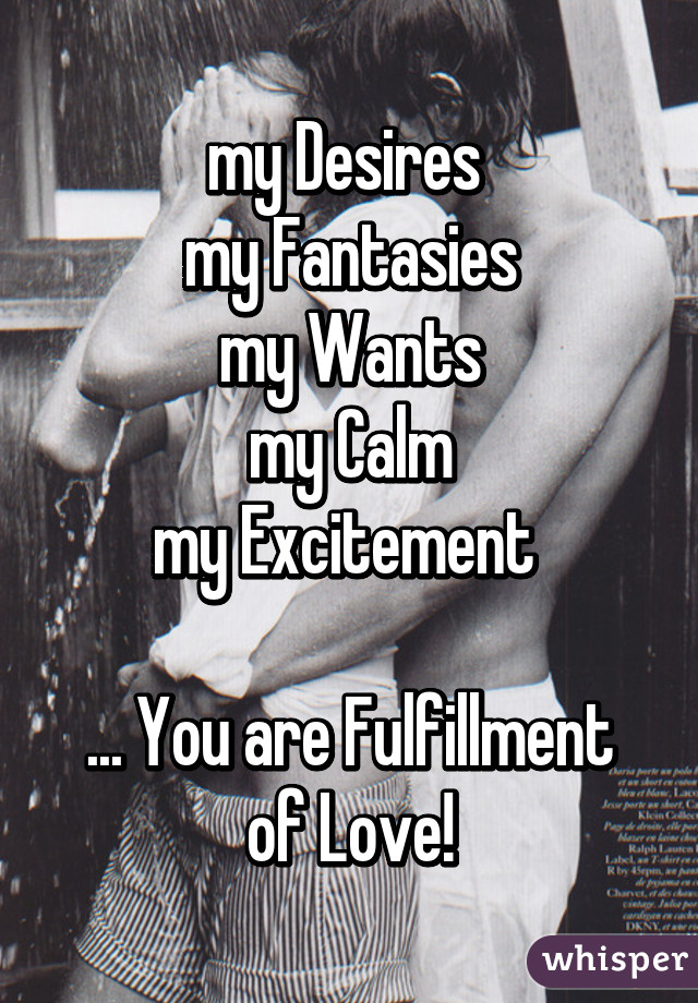 my Desires 
my Fantasies
my Wants
my Calm
my Excitement 

... You are Fulfillment
of Love!