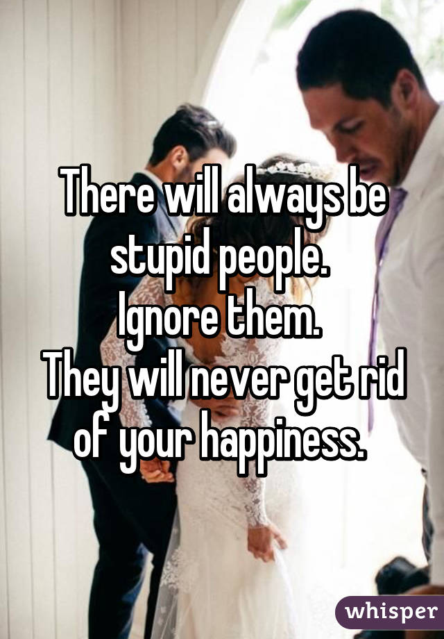 There will always be stupid people. 
Ignore them. 
They will never get rid of your happiness. 