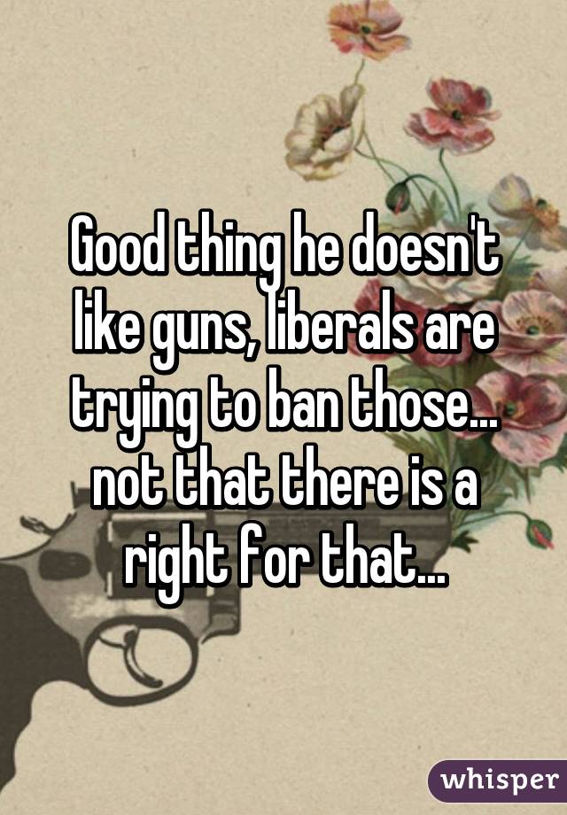 Good thing he doesn't like guns, liberals are trying to ban those... not that there is a right for that...