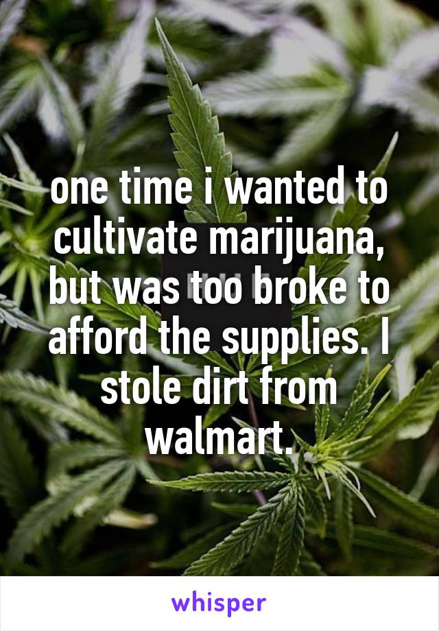one time i wanted to cultivate marijuana, but was too broke to afford the supplies. I stole dirt from walmart.