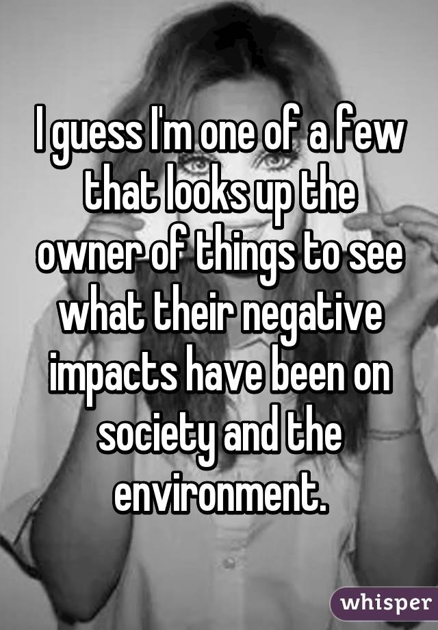 I guess I'm one of a few that looks up the owner of things to see what their negative impacts have been on society and the environment.