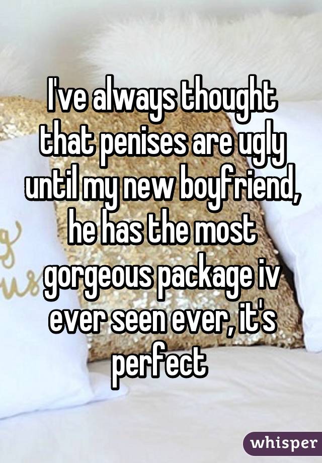 I've always thought that penises are ugly until my new boyfriend, he has the most gorgeous package iv ever seen ever, it's perfect 