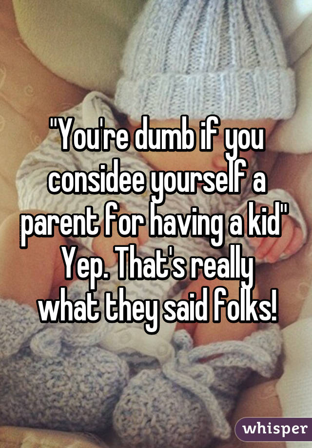 "You're dumb if you considee yourself a parent for having a kid" 
Yep. That's really what they said folks!