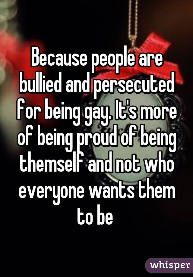 Because people are bullied and persecuted for being gay. It's more of being proud of being themself and not who everyone wants them to be 
