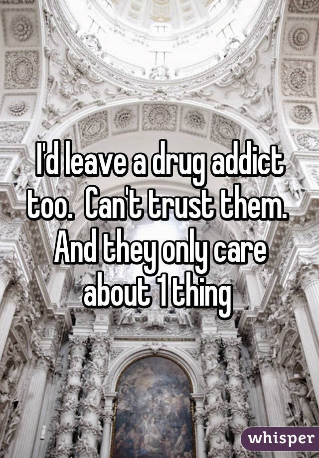 I'd leave a drug addict too.  Can't trust them.  And they only care about 1 thing 