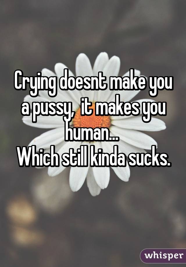 Crying doesnt make you a pussy,  it makes you human... 
Which still kinda sucks.  